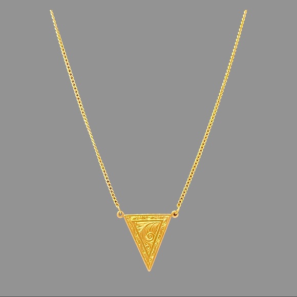Brass Double Chain Triangle Necklace - Picture 3 of 5